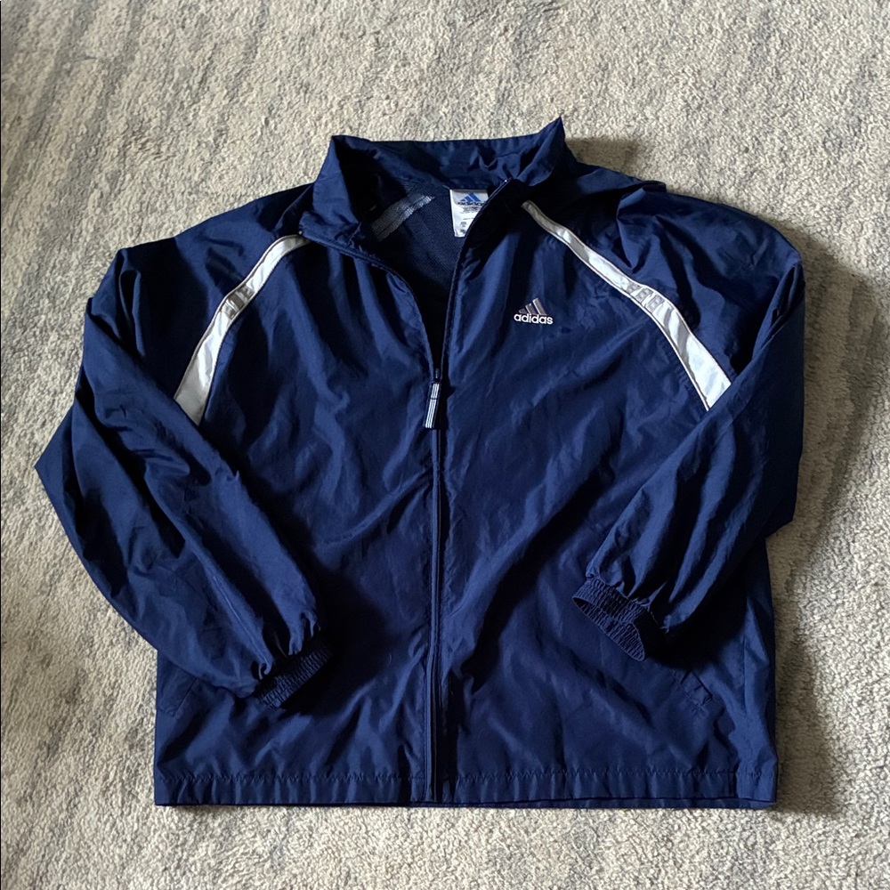 Adidas Men's Navy Windbreaker Jacket with White Accents